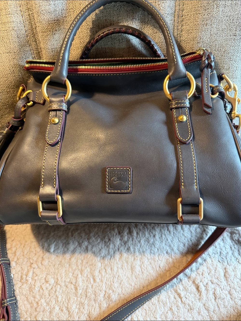 Dooney & Bourke Gray Leather Florentine Large Satchel with Wallet - Picture 2 of 11